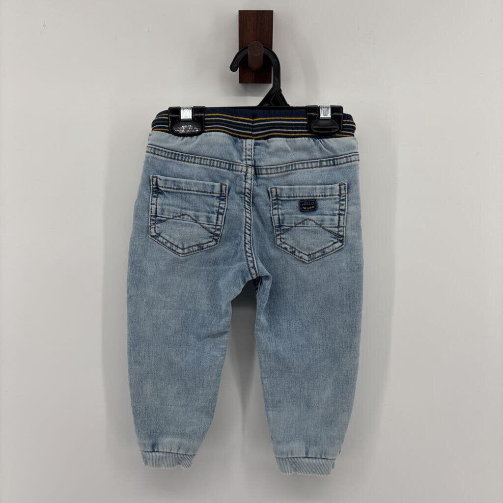 jeans with blue waist band