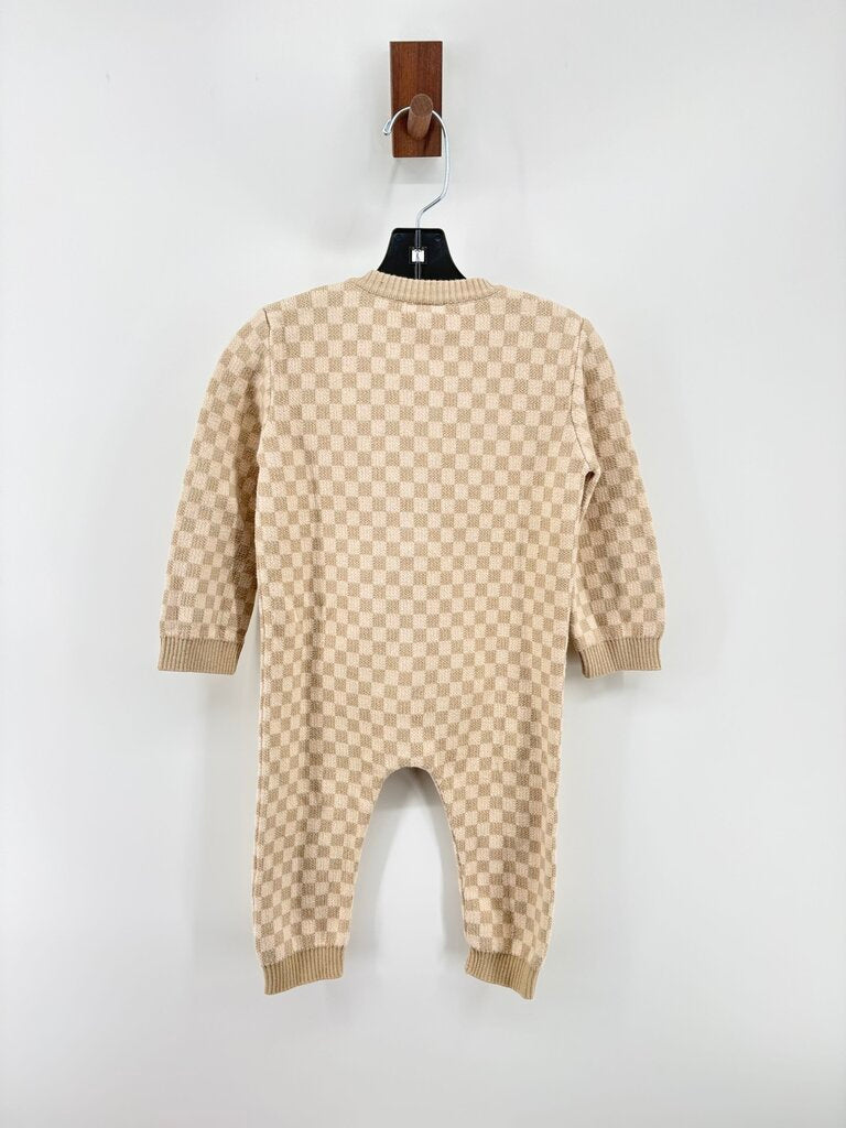 checkered print knit romper