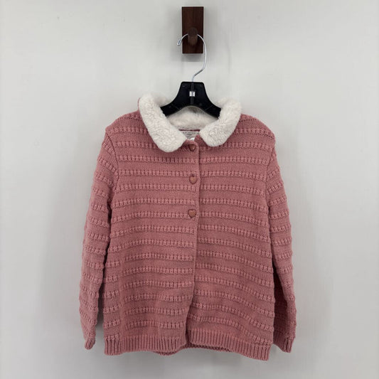 Sparkly Pink Cardigan. White Faux Fur Collar