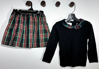 Ribbed long sleeve with plaid skirt
