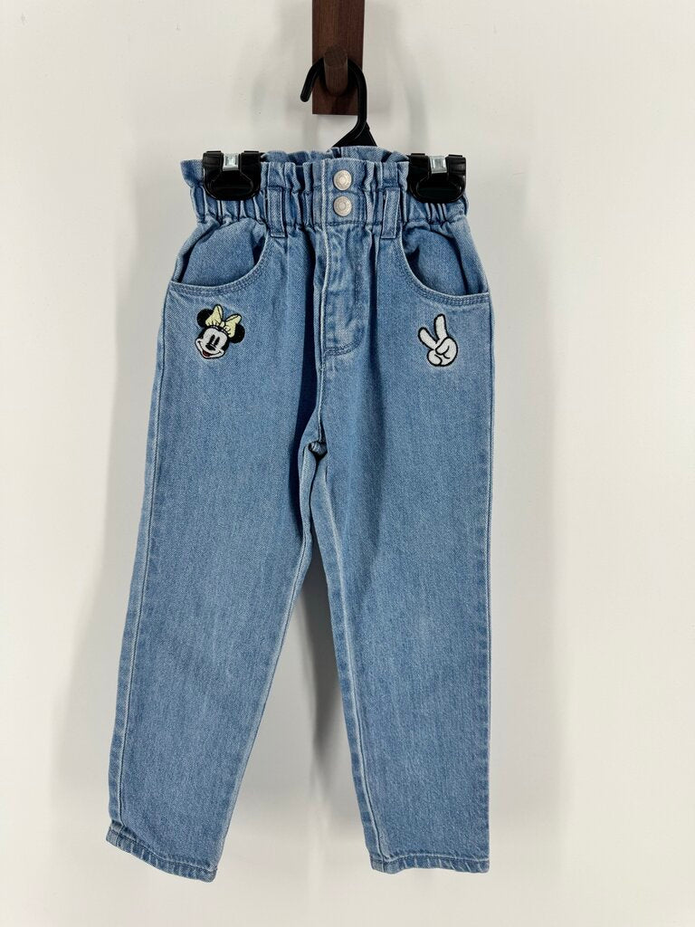 Denim Jeans with Minnie And Peace Hand Embroidery