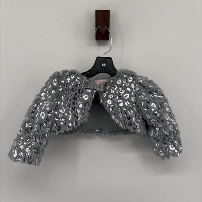 Faux Fur Shawl with Silver Bow and Silver Leopard Print