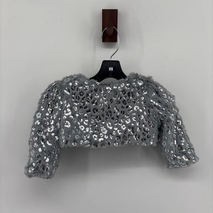 Faux Fur Shawl with Silver Bow and Silver Leopard Print