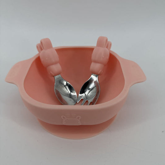 Silicone Suction Bowl with Bunny Fork and Spoon(Retail $40)