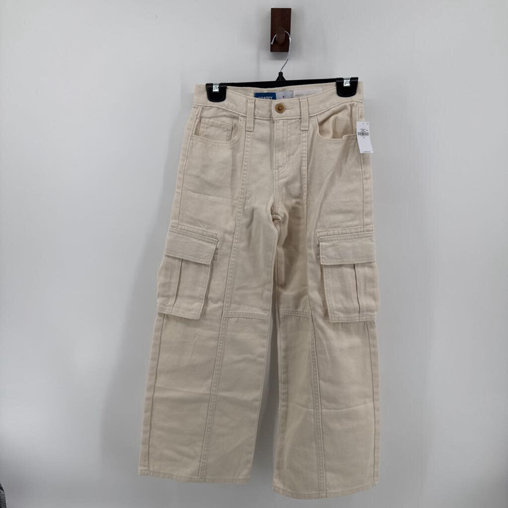 Tags on, denim cargo pockets