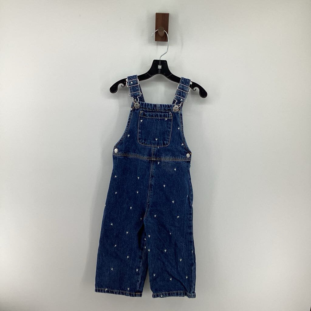 Denim bib overall, white hearts