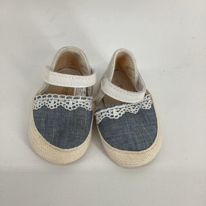 Natural Fibre around, blue Front and White lace detail. White Strap.