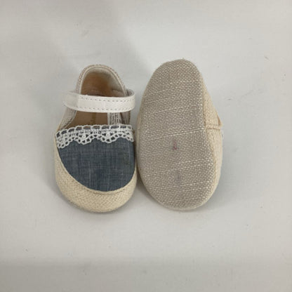 Natural Fibre around, blue Front and White lace detail. White Strap.