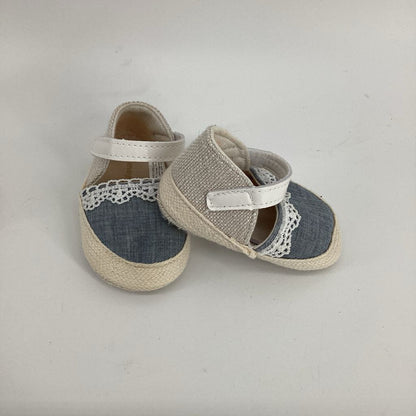 Natural Fibre around, blue Front and White lace detail. White Strap.