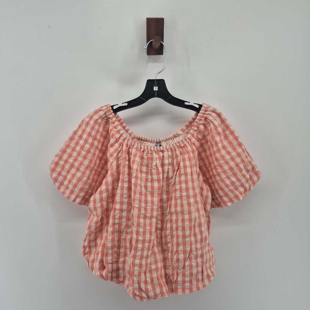 Tags on, gingham, off shoulder blouse and skirt