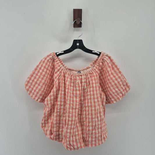 Tags on, gingham, off shoulder blouse and skirt