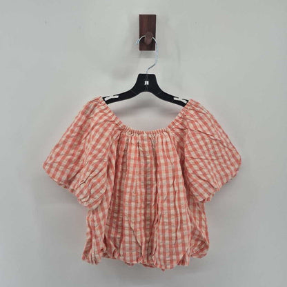 Tags on, gingham, off shoulder blouse and skirt