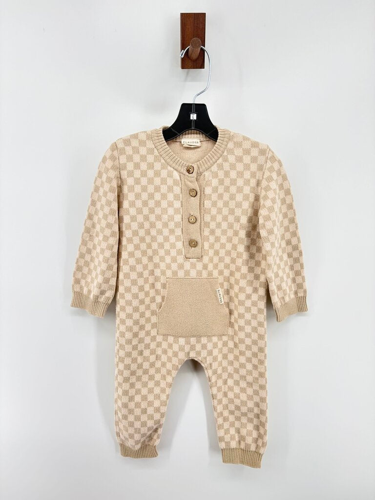 checkered print knit romper