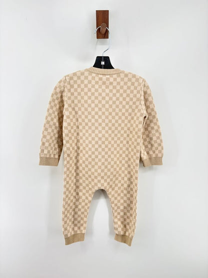 checkered print knit romper