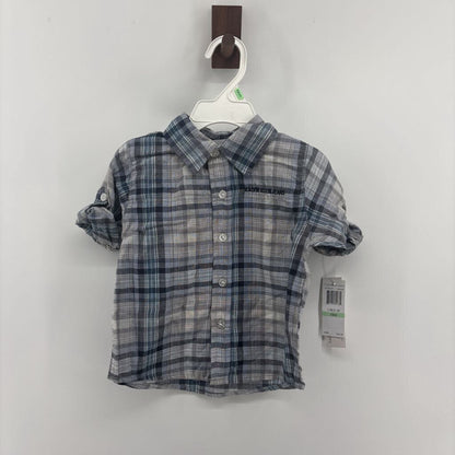 Tags on, plaid long sleeve, denim pants