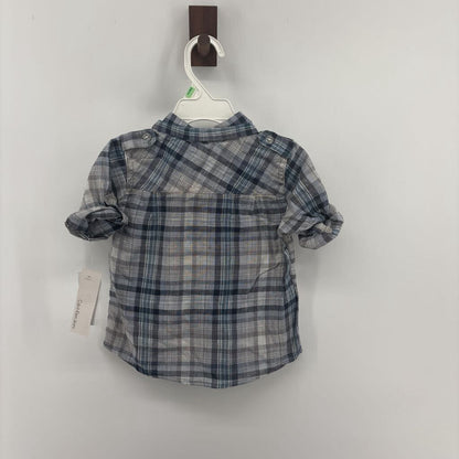 Tags on, plaid long sleeve, denim pants