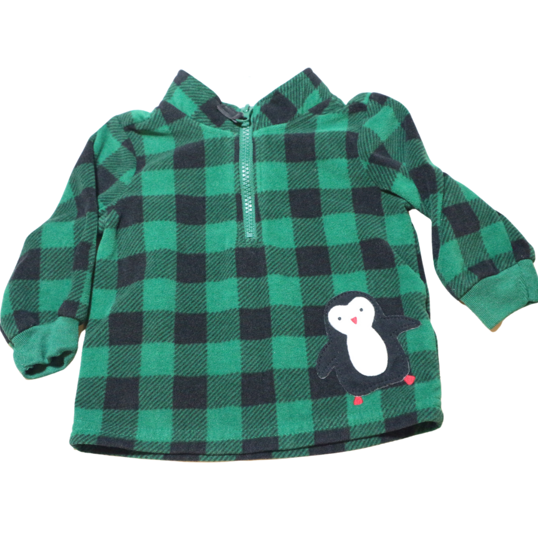 Carter's Green Plaid Penguin Sweater (6-9m)