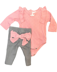 Pink and Grey Outfit with Bow