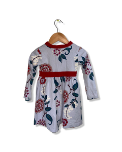 Tea Red Floral Dress with Long Sleeves (2T)