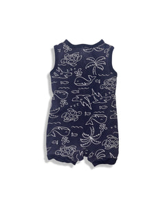 Joe Fresh Blue with White Outline Sea Creatures Sleeveless Romper (3-6M)