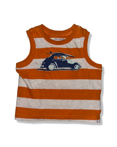 Joe Fresh Orange and White Sleeveless Shirt with Car (3-6M)