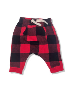 Old Navy Red and Black Plaid Pants with Front Pocket (0-3M)