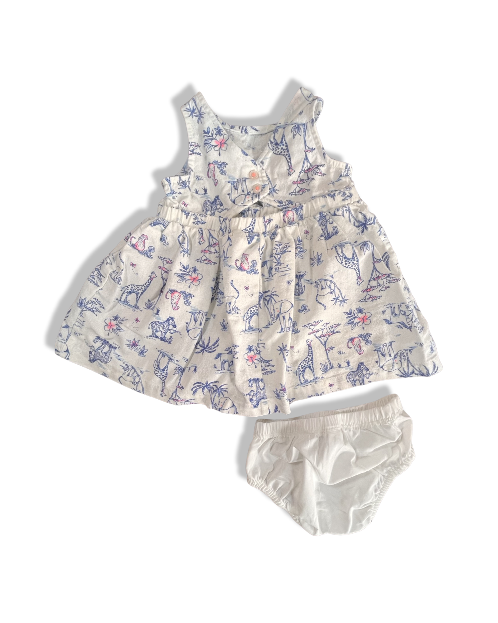 Carter's White and Blue Animal Dress with Diaper Cover (6M)